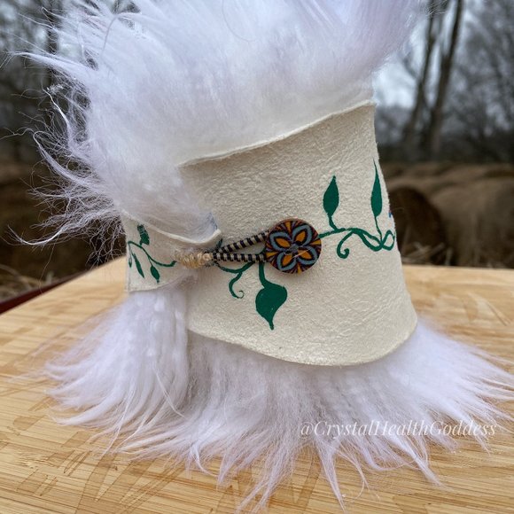 Sheepskin Hand Painted Statement Wrap Bracelet With Healing Stones - Picture 6 of 6